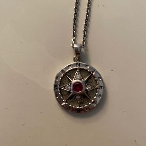 Sterling silver and ruby compass necklace